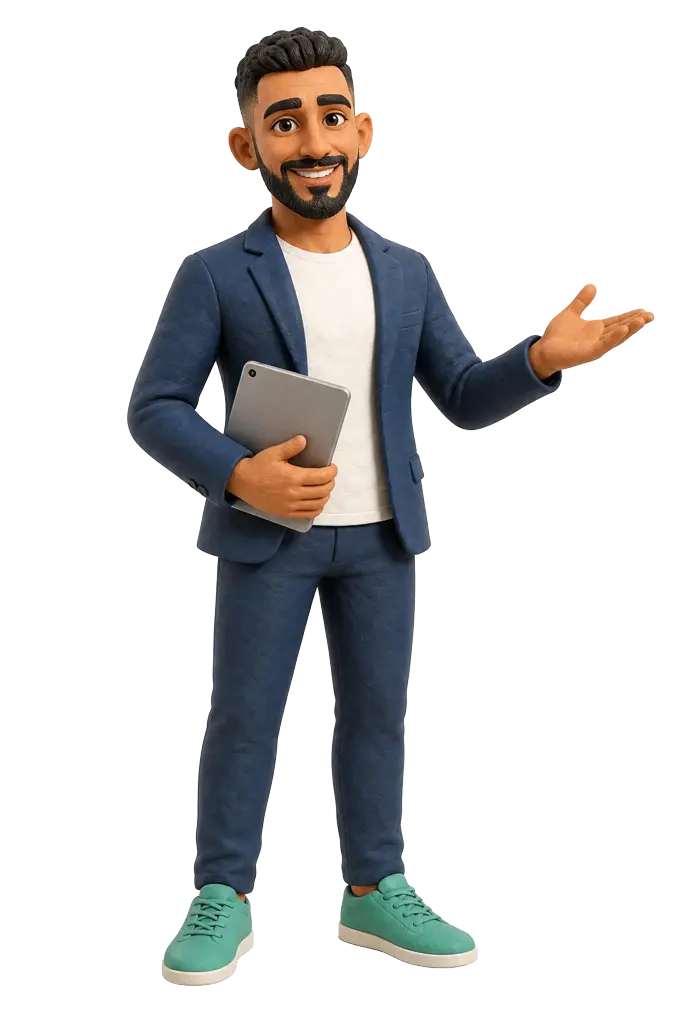 Man in suit using tablet