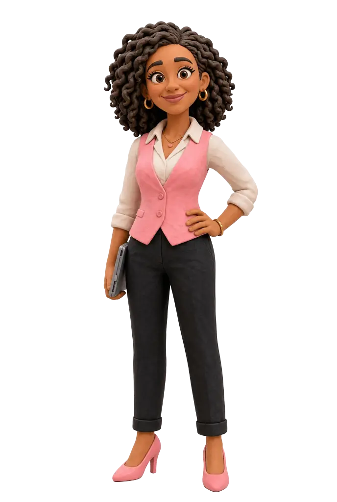 Woman in pink vest with airline pin