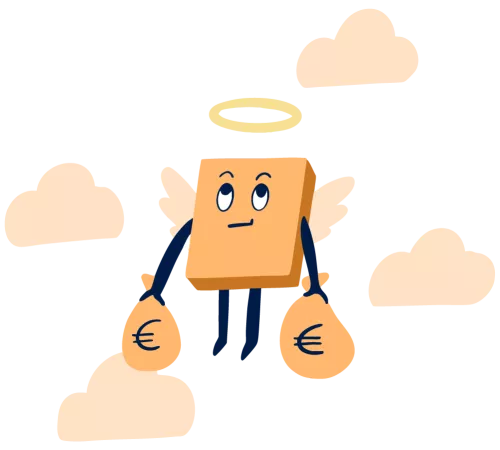 Sales angel holding bags of money